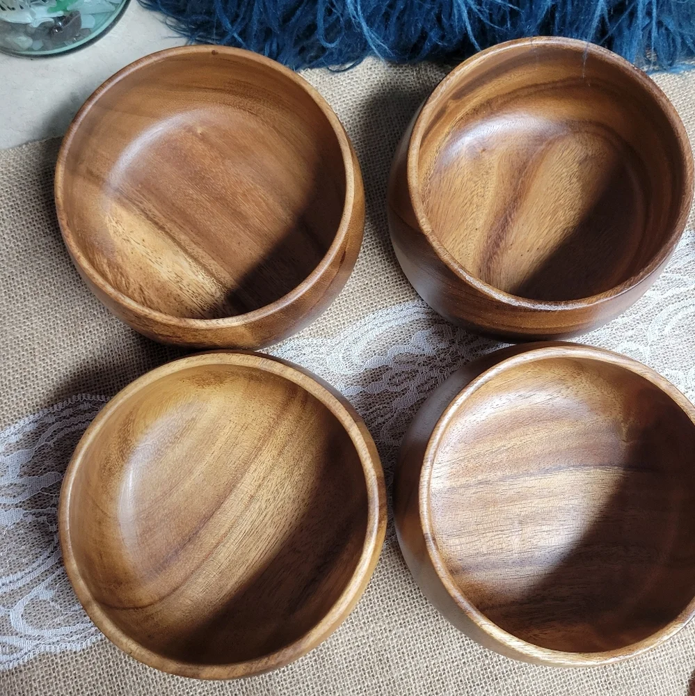 Lot of 4 vintage acacia wood 6 ×3 bowls - Picture 2 of 12